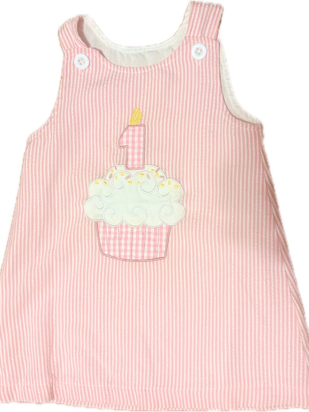 Amazon Pink Striped Cupcake Appliqué Jumper Dress